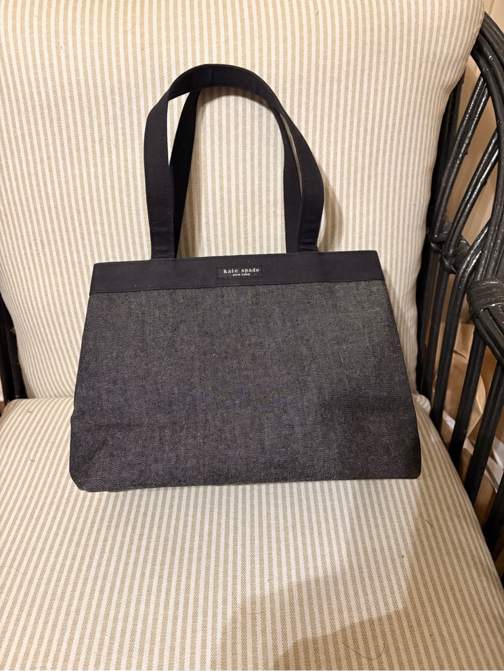 KATE SPADE New York black denim-look canvas tote